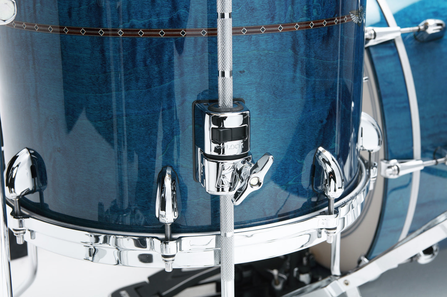 TAMA STAR Maple Floor Tom 18" x 16" - Ocean Blue Curly Maple/Chrom HW/mit Inlay (outside)
