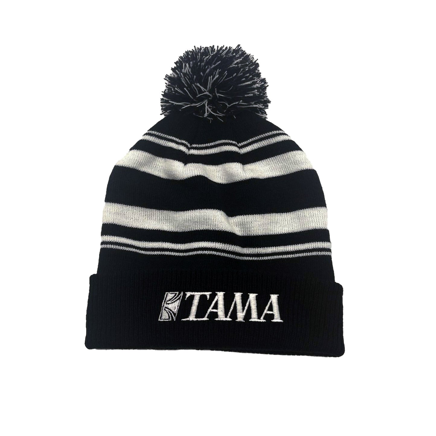 TAMA Beanie mit Bommel - Black & White mit Logo