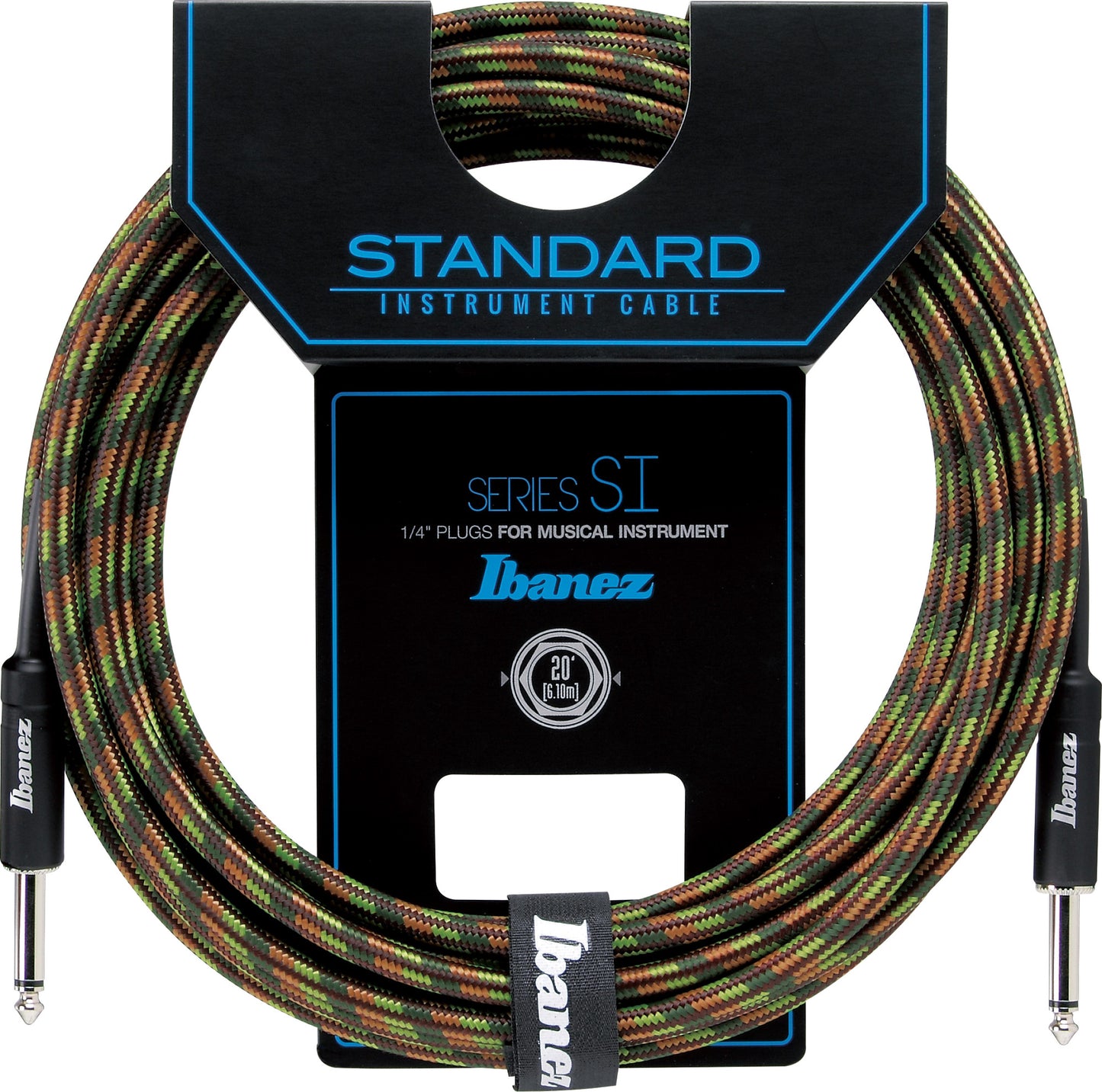 IBANEZ SI Serie (Standard) Instrumentenkabel - 2 gerade Stecker Gewebt - Klinke - Klinke, Camouflage Green - 6,10 m / 20 ft