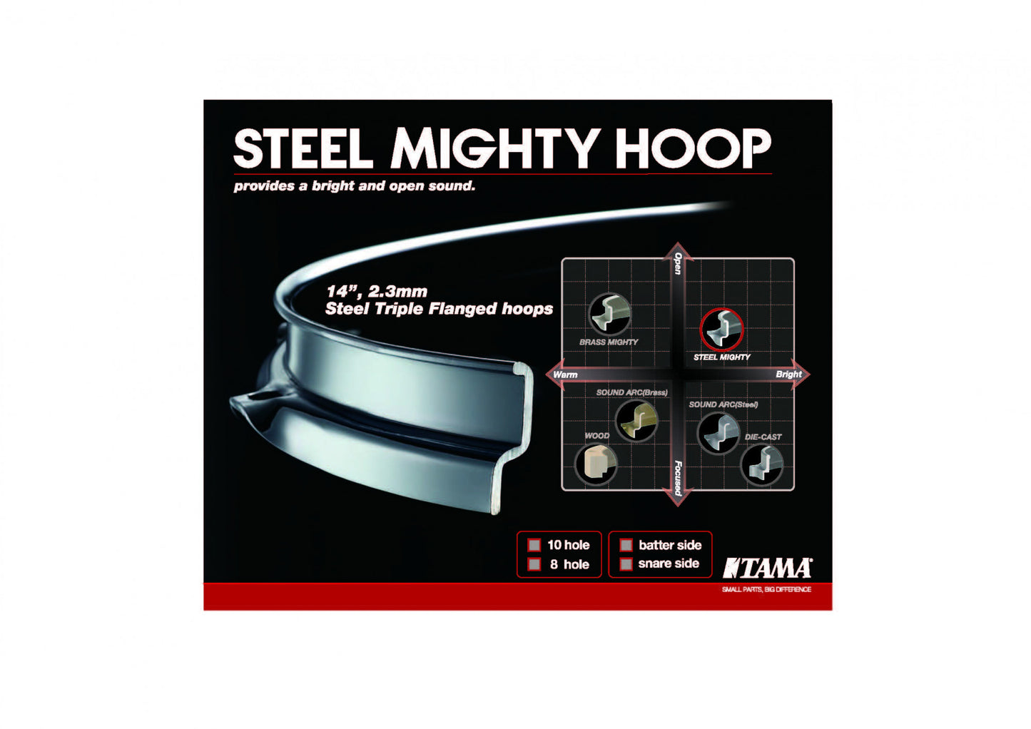 TAMA 2.3mm Steel Mighty Hoop 14" 10-Hole - Chrome Snare Side