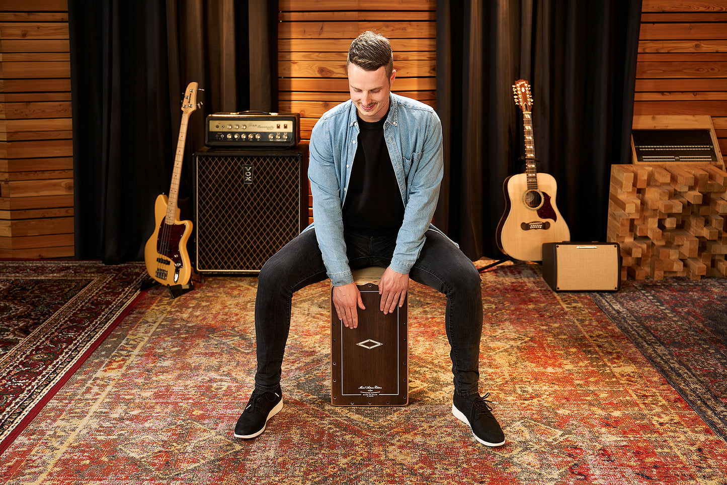 MEINL Percussion Artisan Edition Series String Cajon Tango Line - Brown Eucalyptus
