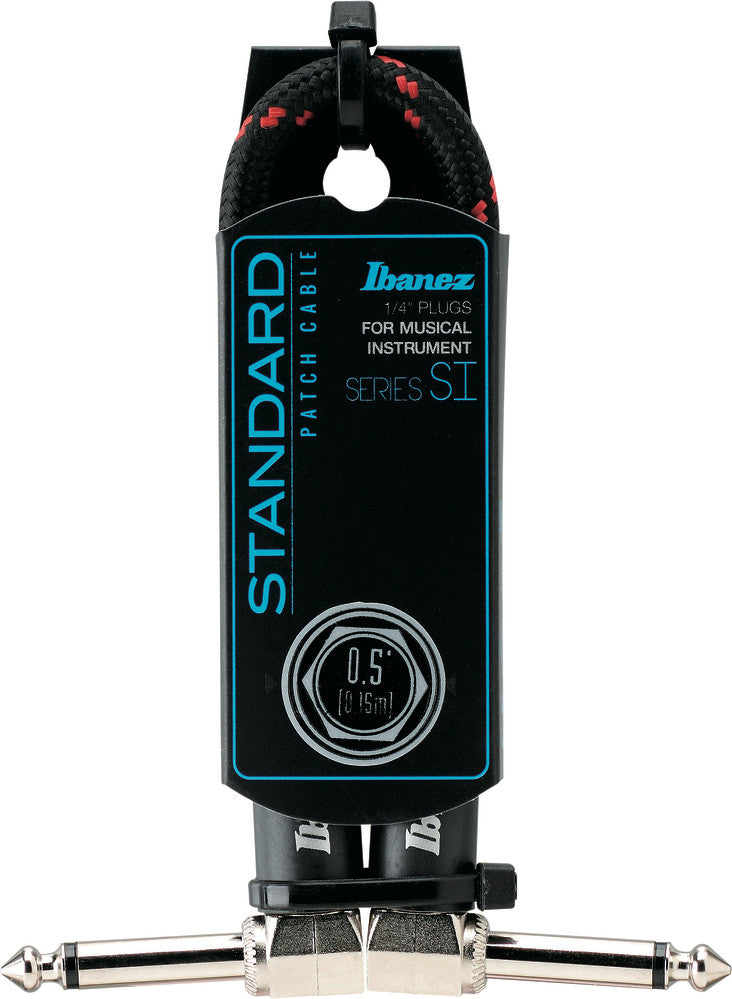 IBANEZ SI Serie (Standard) Instrumentenkabel - Patch Kabel 2 abgewinkelte Stecker Gewebt - Klinke - Klinke, Black x Wine - 0,15 m / 0,5 ft