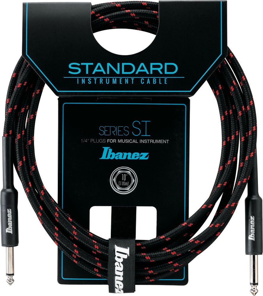 IBANEZ SI Serie (Standard) Instrumentenkabel - 2 gerade Stecker Gewebt - Klinke - Klinke, Black x Wine - 3,05 m / 10 ft