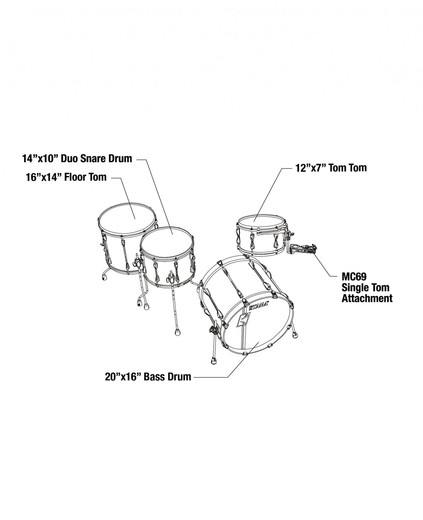TAMA Superstar Hyper-Drive Duo Kit 4pcs - with 14" x 10" Duo Snare - Satin Blue Vertical Stripe / Black Nickel HW