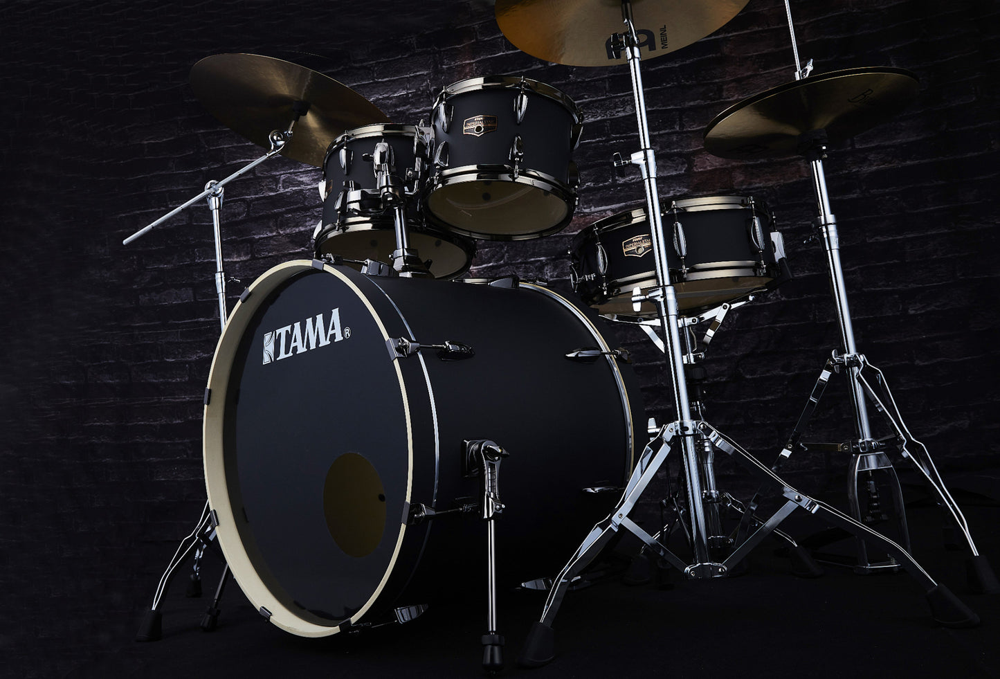 TAMA Imperialstar Drum Set 5 pcs - Blacked Out Black/Black Nickel HW + MEINL Cymbals HCS Cymbal Kit/Stage Master Double-Braced Hardware Kit
