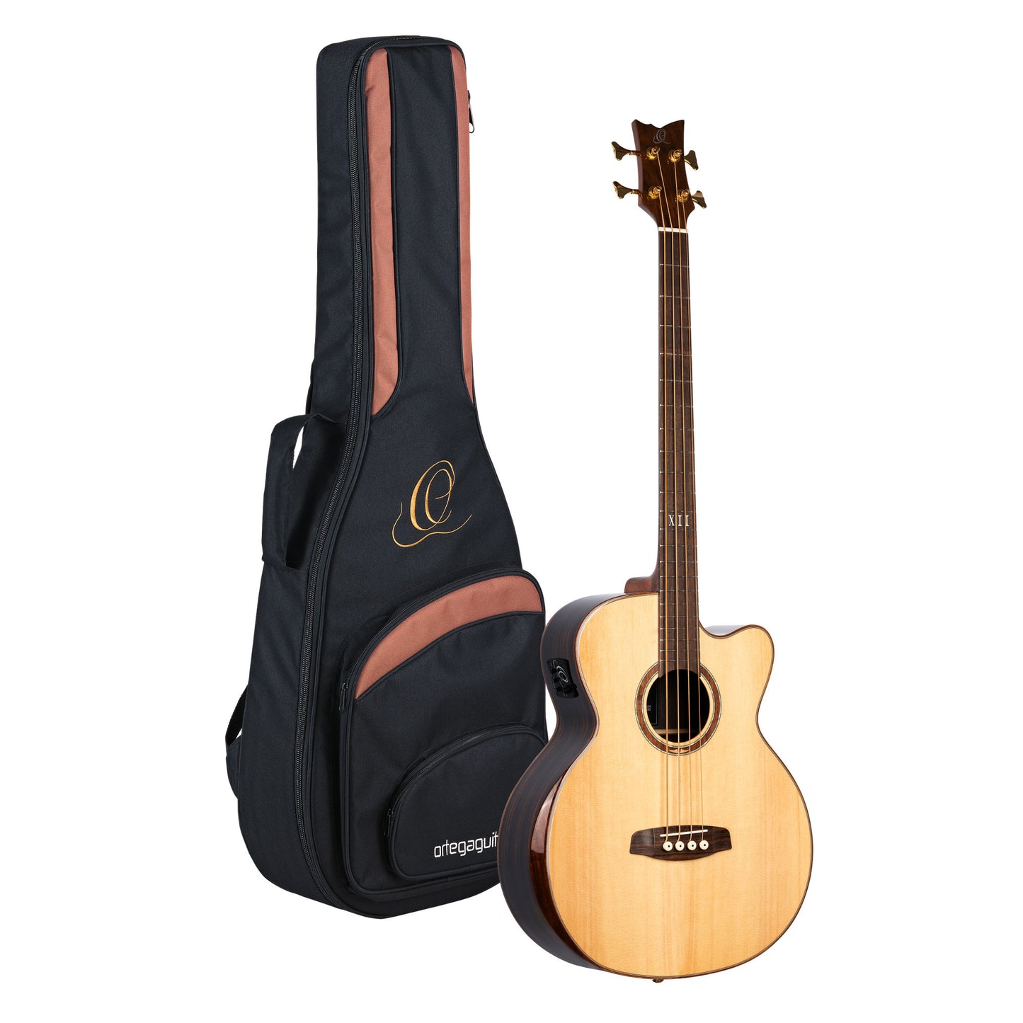 ORTEGA The Private Room Medium Scale Acoustic Bass 4 String - Spruce / Striped Ebony Natural + Bag