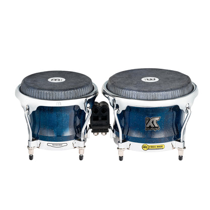 MEINL Percussion Artist Series Bongo William "Kachiro" Thompson, REMO® Black Calfskin Skyndeep Heads - 7" & 8 1/2" Blue Wave