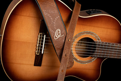 ORTEGA Genuine-Leather Guitar-Strap - Natural Brown Flora