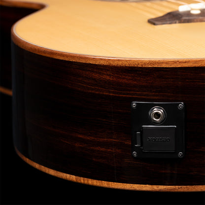 ORTEGA The Private Room Medium Scale Acoustic Bass 4 String Lefty - Spruce / Striped Ebony Natural + Bag