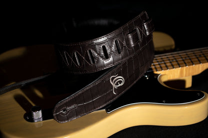 ORTEGA Echtledergitarrengurt - Dark Brown Croco