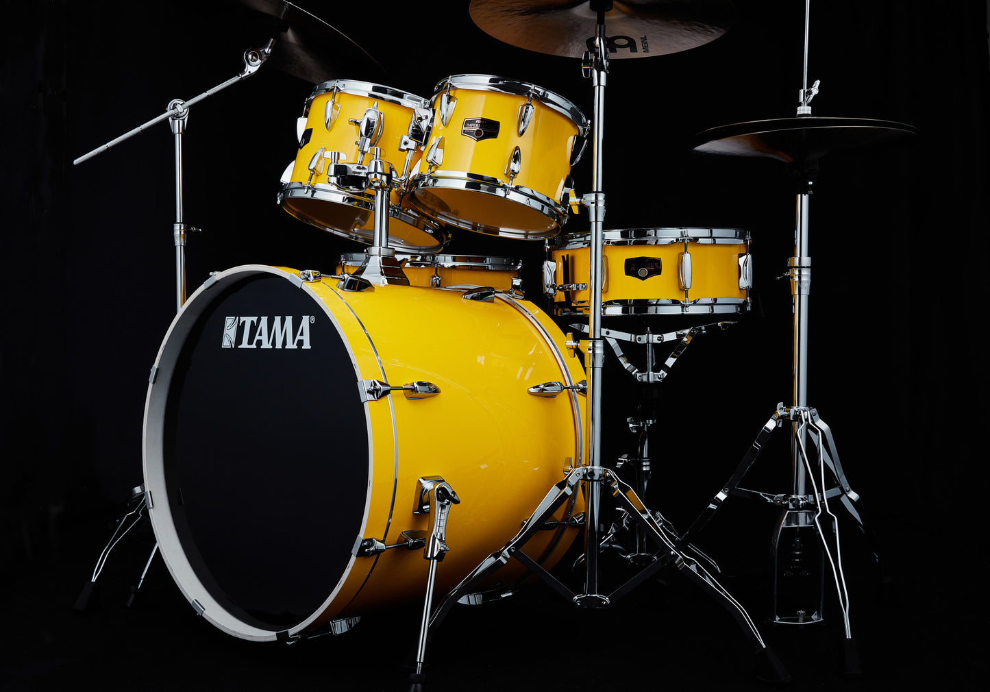 TAMA Imperialstar Drum Set 5 pcs - Electric Yellow/Chrome HW + MEINL Cymbals HCS Cymbal Kit/Stage Master Double-Braced Hardware Kit