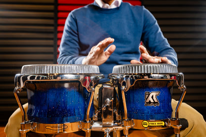 MEINL Percussion Artist Series Bongo William "Kachiro" Thompson, REMO® Black Calfskin Skyndeep Heads - 7" & 8 1/2" Blue Wave
