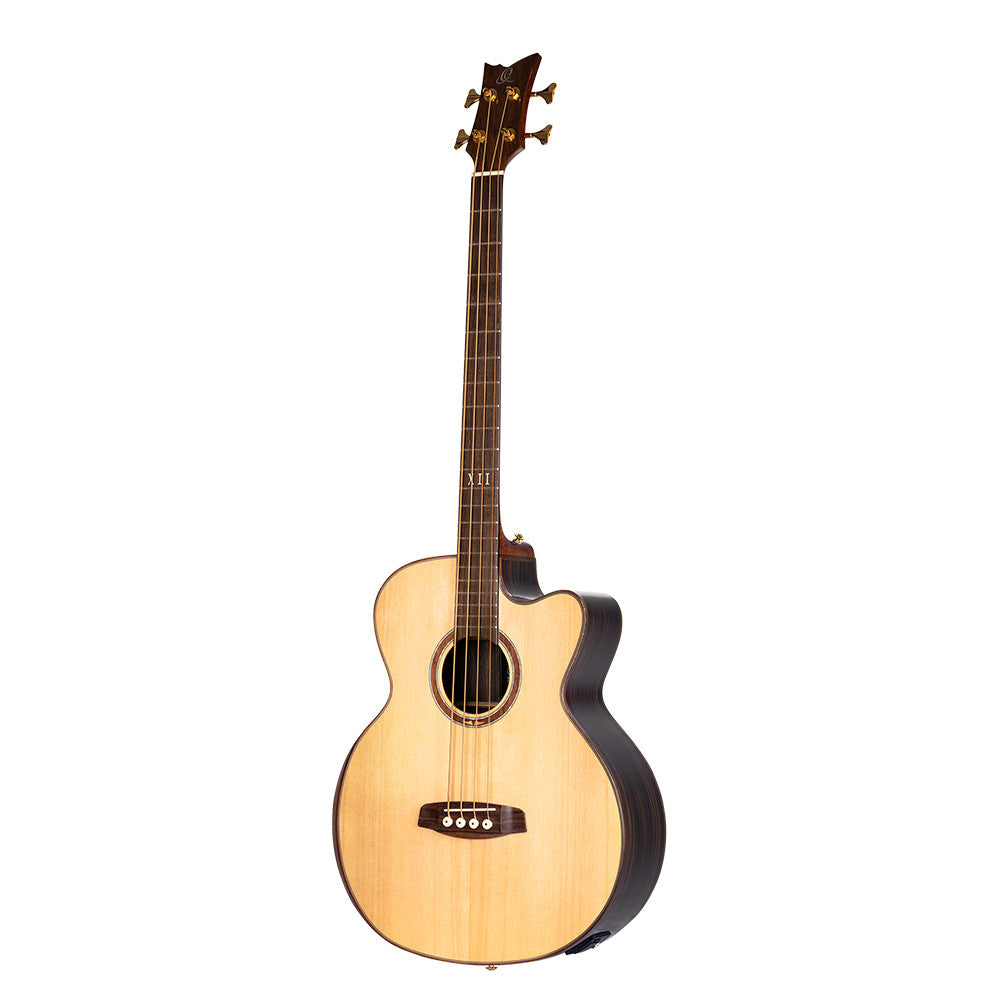 ORTEGA The Private Room Medium Scale Acoustic Bass 4 String - Spruce / Striped Ebony Natural + Bag