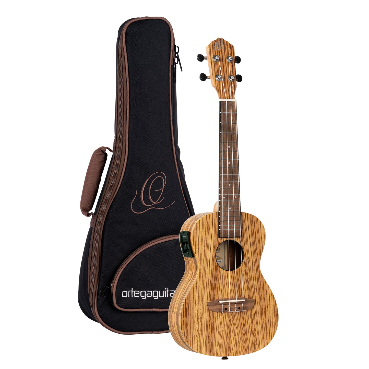 ORTEGA Timber Series Concert Preamp Ukulele 4 String - Zebrawood Natural + Bag