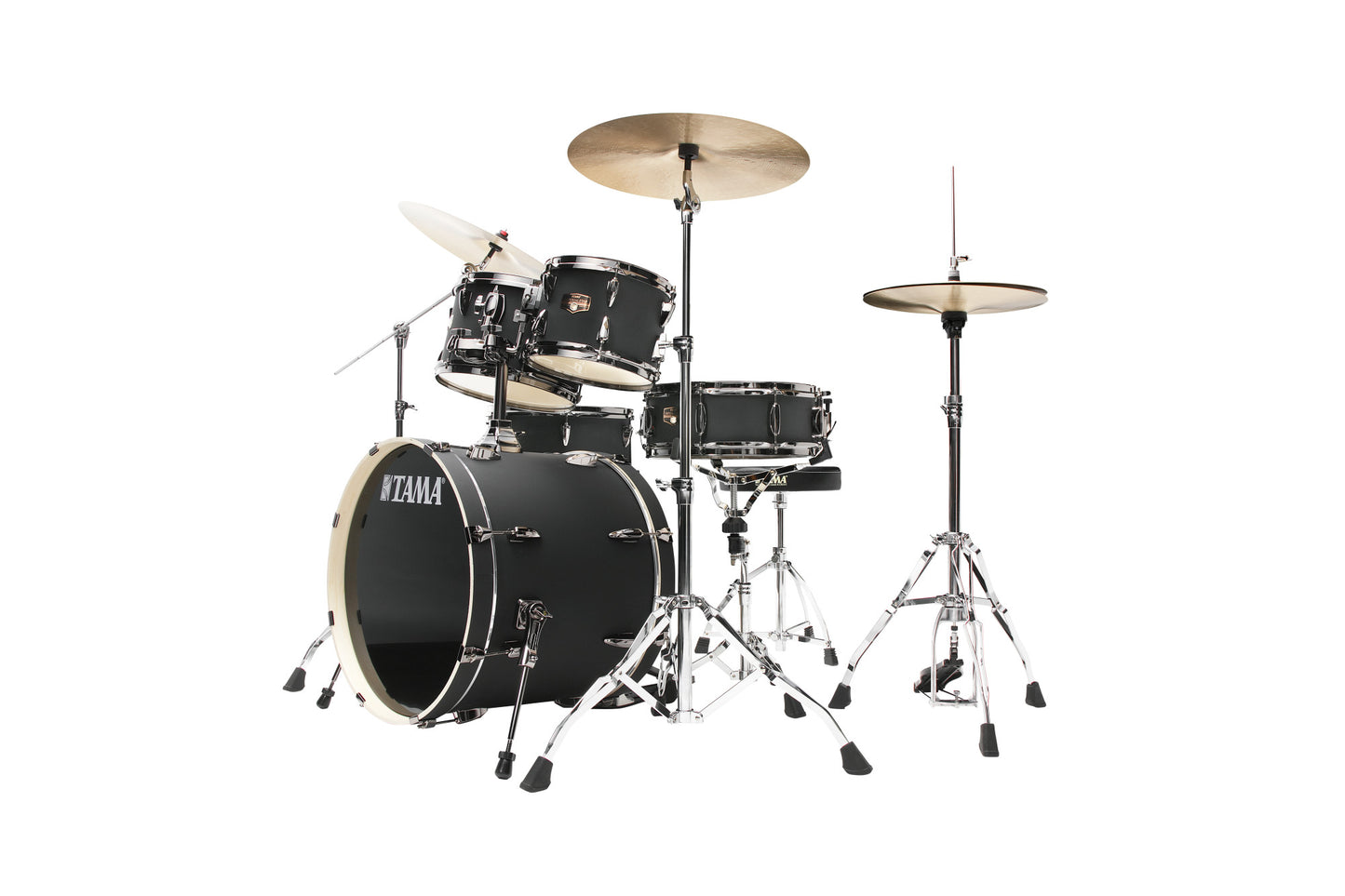 TAMA Imperialstar Drum Set 5 teilig - Blacked Out Black/Black Nickel HW + MEINL Cymbals HCS Cymbal Kit/Stage Master Double-Braced Hardware Kit