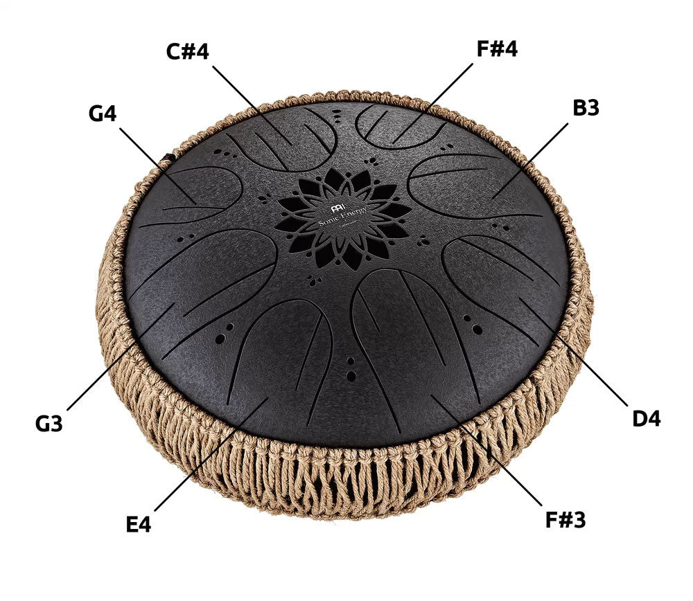 Meinl Sonic Energy Medium Octave Steel Tongue Drum 10“ - H Moll/8 Töne/432 Hz - Schwarz