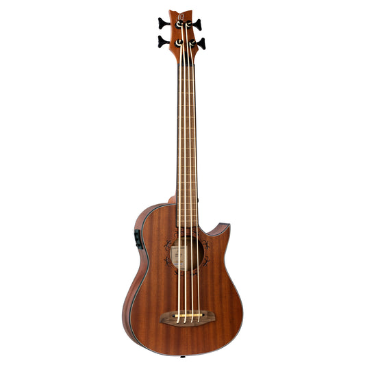 ORTEGA Lizard Serie Short Scale Fretless Uke Bass 4 String - Solid Mahogany Natural + Bag