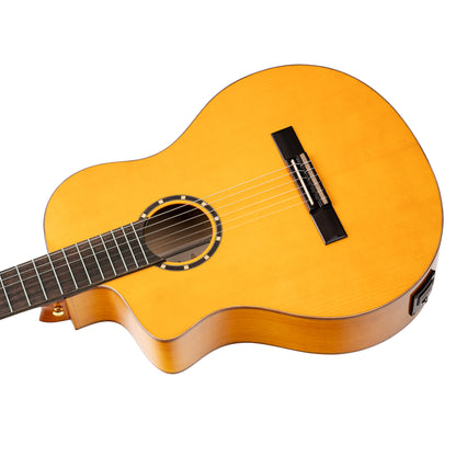 ORTEGA Family Series Pro 4/4 Konzertgitarre 6 String Lefty - Massive Fichte / Cypress Gloss Stain Yellow + Bag