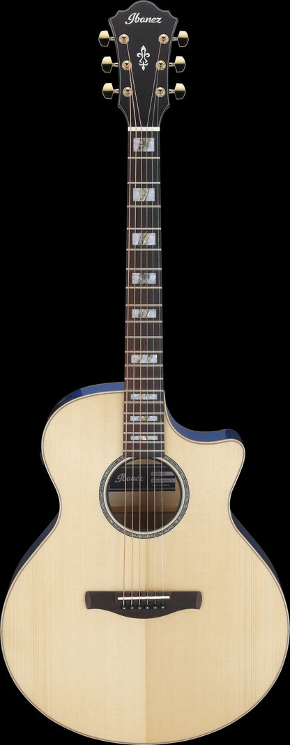 IBANEZ AE Akustikgitarre 6-String - Natural High Gloss Decke, Aqua Blue High Gloss Zargen & Boden