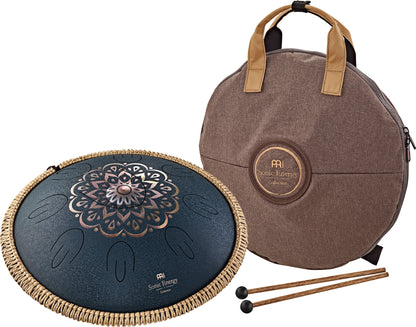 MEINL Sonic Energy Octave Steel Tongue Drum 16" - D Amara/9 Notes/440 Hz - Lasered Floral Design/Navy Blue