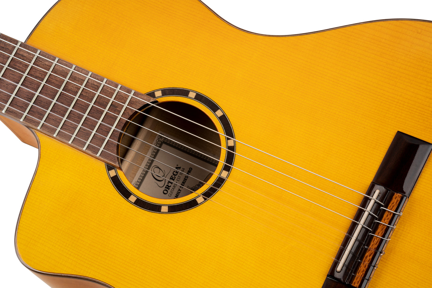 ORTEGA Family Series Pro 4/4 Konzertgitarre 6 String Lefty - Massive Fichte / Cypress Gloss Stain Yellow + Bag