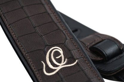ORTEGA Echtledergitarrengurt - Dark Brown Croco