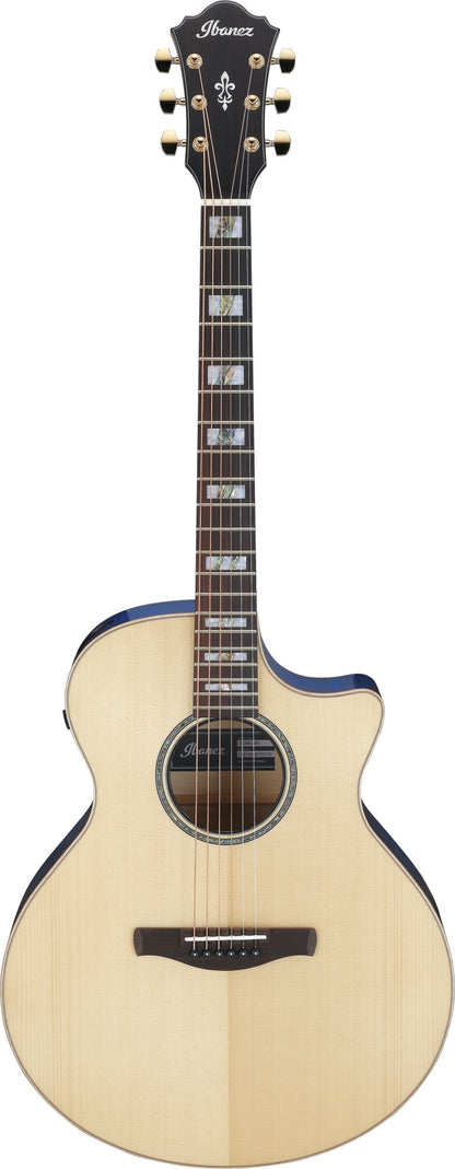 IBANEZ AE Akustikgitarre 6-String - Natural High Gloss Decke, Aqua Blue High Gloss Zargen & Boden