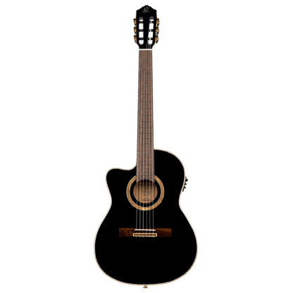 ORTEGA Feel Series Konzertgitarre 4/4 Schmaler Hals Dünner Korpus Lefty - schwarz inkl. Tasche und Gurt