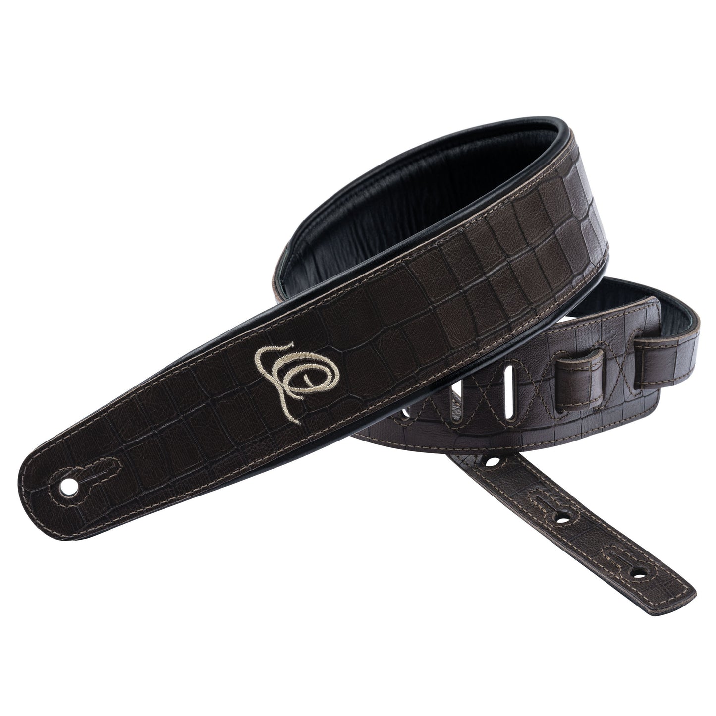ORTEGA Echtledergitarrengurt - Dark Brown Croco