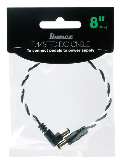 IBANEZ Verdrilltes DC-Kabel Schwarz & Weiß, Länge: 8“ Gerader & abgewinkelter Stecker