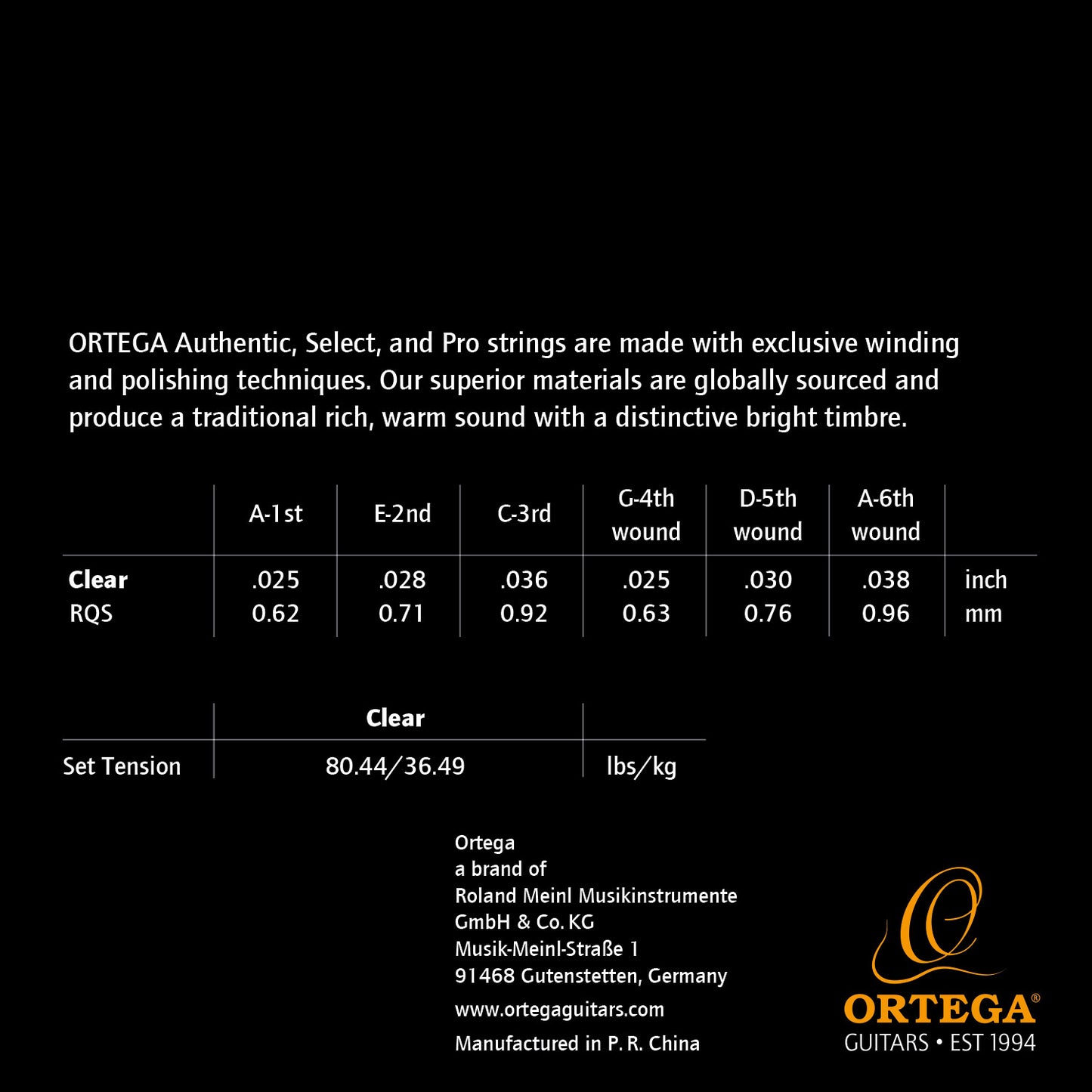 ORTEGA Custom Made Strings Select String Set - Requinto Gitarre 6 String