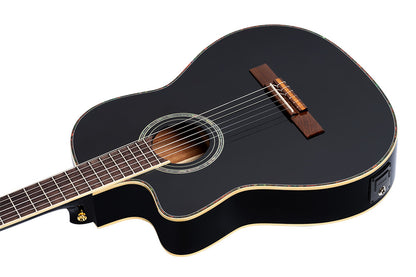 ORTEGA Family Series Pro 4/4 Konzertgitarre 6 String Lefty - Massive Fichte / Mahagoni Black + Bag