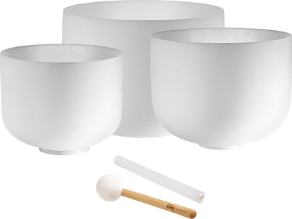 MEINL Sonic Energy White-Frosted Crystal Singing Bowls Set 3 pcs - G4/E4/C4/432 Hz