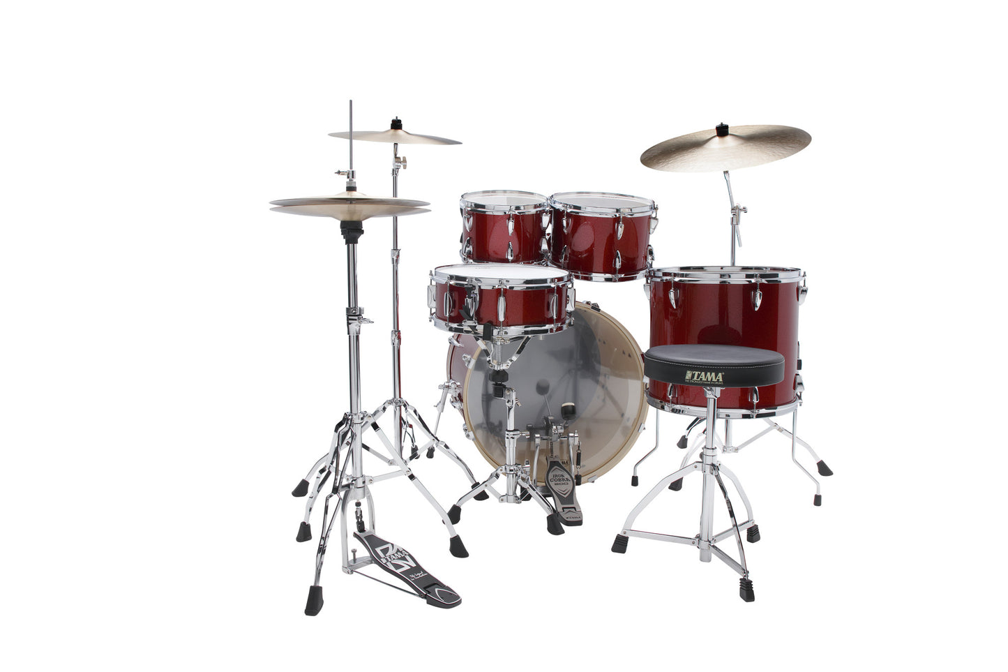 TAMA Imperialstar Drum Set 5 teilig - Burnt Red Mist/Chrom HW + MEINL Cymbals HCS Cymbal Kit/Stage Master Double-Braced Hardware Kit