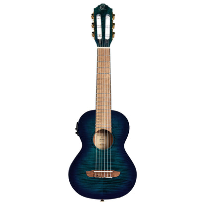 ORTEGA Mini Travel Series 1/8 Guitar 6 String - Flamed Mahogany Faded Blue + Bag