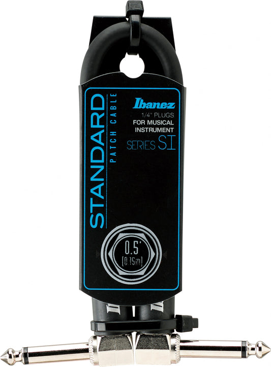 IBANEZ SI Series (Standard) Guitar Instrument Cable -  2 Right Angle plugs Patch Cable - Male - Male, Black - 0,15 m / 0,5 ft