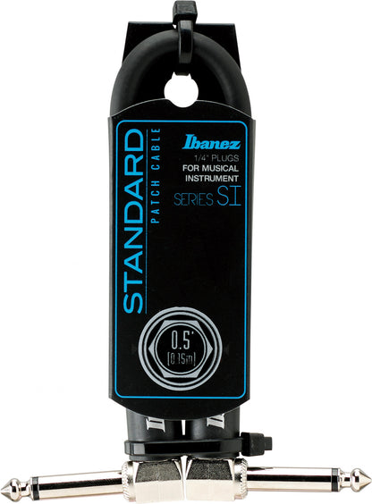 IBANEZ SI Serie (Standard) Instrumentenkabel - 2 abgewinkelte Stecker Patch Kabel Klinke/Klinke - Klinke, Schwarz - 0,15 m / 0,5 ft