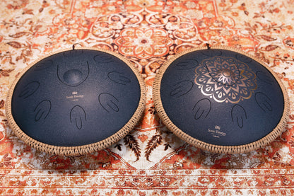 MEINL Sonic Energy Octave Steel Tongue Drum 16" - D Amara/9 Notes/440 Hz - Lasered Floral Design/Navy Blue