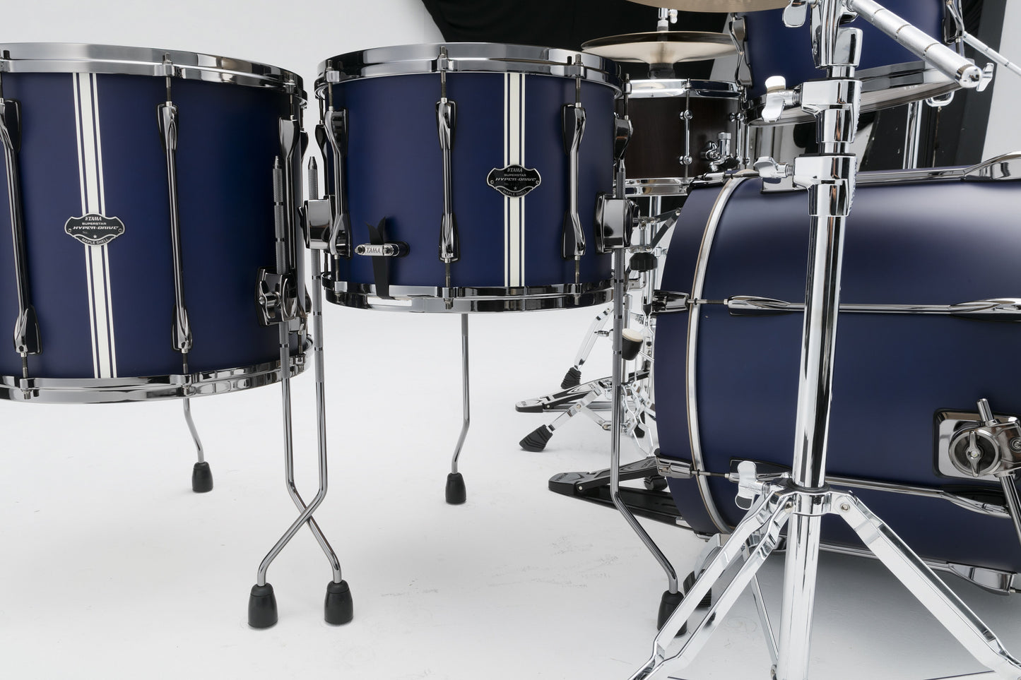 TAMA Superstar Hyper-Drive Duo Kit 4pcs - with 14" x 10" Duo Snare - Satin Blue Vertical Stripe / Black Nickel HW