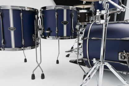 TAMA Superstar Hyper-Drive Duo Kit 4pcs - with 14" x 10" Duo Snare - Satin Blue Vertical Stripe / Black Nickel HW