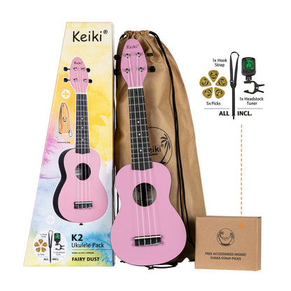 KEIKI K2 Serie Sopran Ukulele Set - Agathis / ABS Fairy Dust