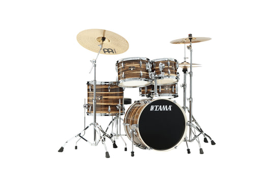 TAMA Imperialstar Drum Set 5 teilig - Coffee Teak Wrap/Chrom HW + MEINL Cymbals HCS Cymbal Kit/Stage Master Double-Braced Hardware Kit