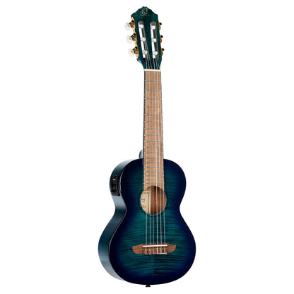 ORTEGA Mini Travel Series 1/8 Guitar 6 String - Flamed Mahogany Faded Blue + Bag
