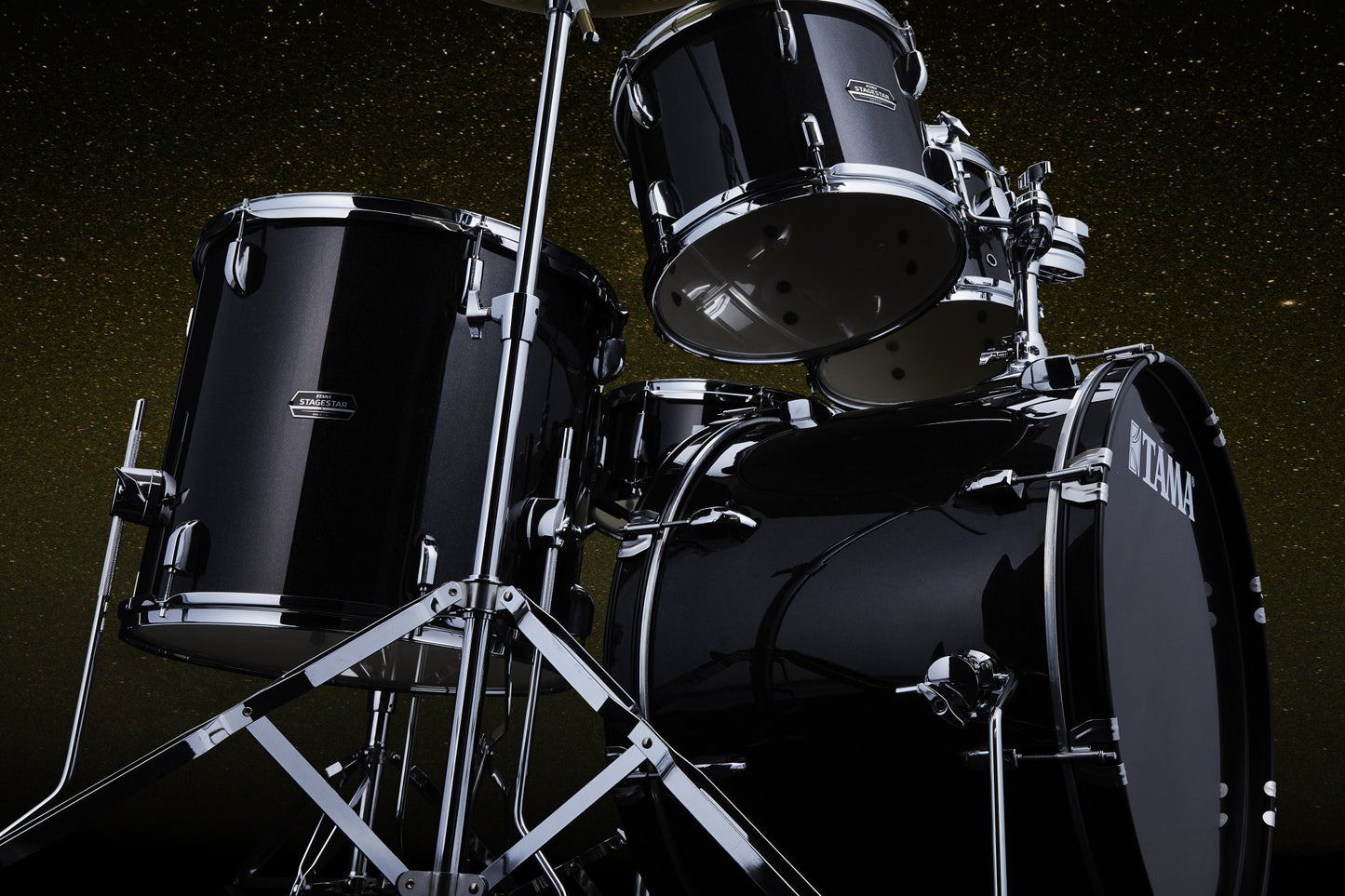 TAMA Stagestar Drum Set 5 teilig (22" BD) - Black Night Sparkle/Chrom HW + MEINL Cymbals BCS Cymbal Set