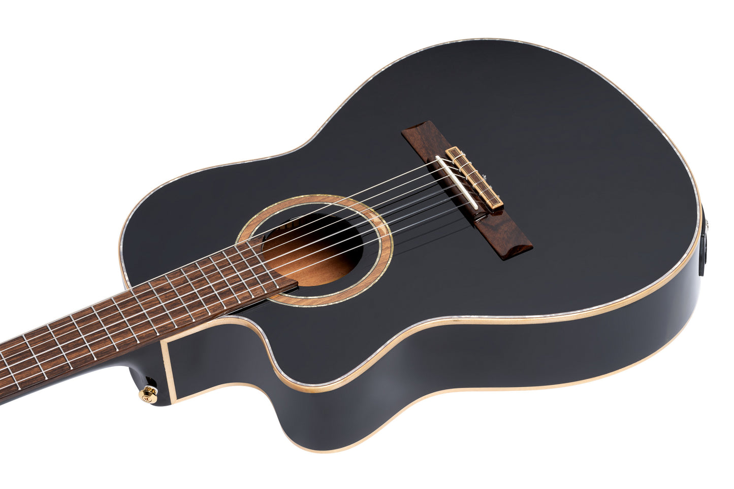 ORTEGA Feel Series Konzertgitarre 4/4 Schmaler Hals Dünner Korpus Lefty - schwarz inkl. Tasche und Gurt