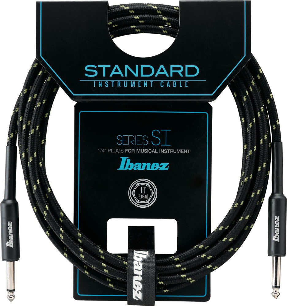 IBANEZ SI Serie (Standard) Instrumentenkabel - 2 gerade Stecker Gewebt - Klinke - Klinke, Black x Green - 3,05 m / 10 ft