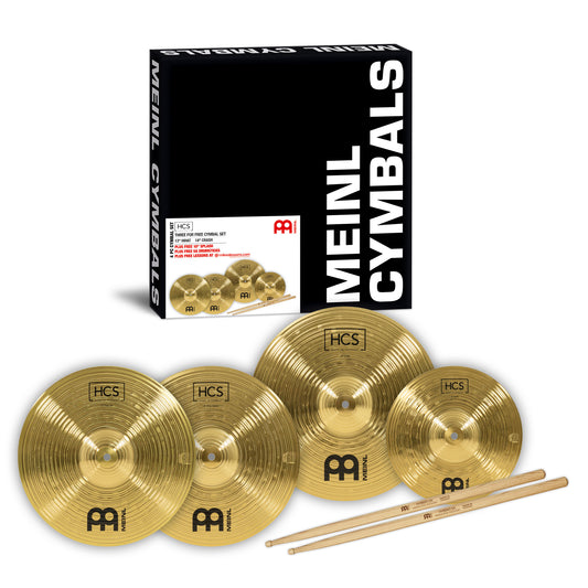MEINL Cymbals HCS Bonus Pack 13" Hihat + 14" Crash + 10" Splash - + MEINL Stick & Brush SB106 Hybrid Drumsticks