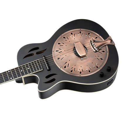 ORTEGA Americana Series Resonatorgitarre 6 String Lefty - Distressed Black / Antique Brass HW