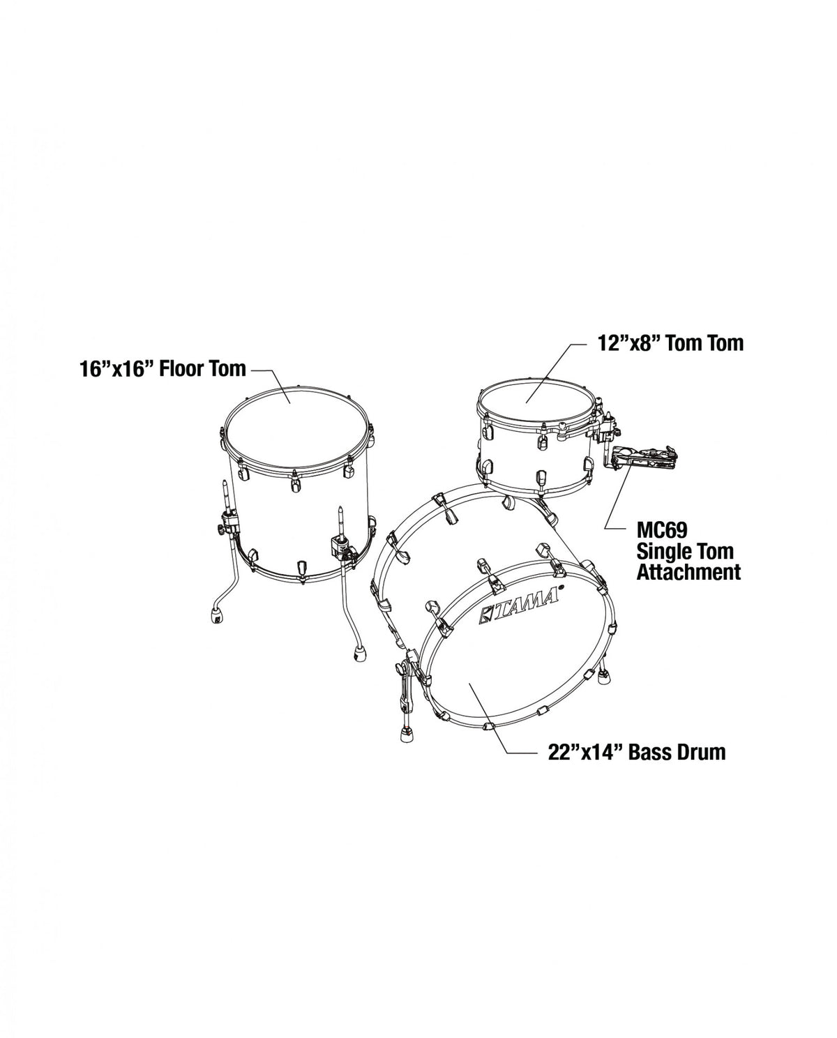 TAMA Starclassic Walnut/Birch Lacquer Shell Kit 3 teilig - Piano Black/Chrom HW