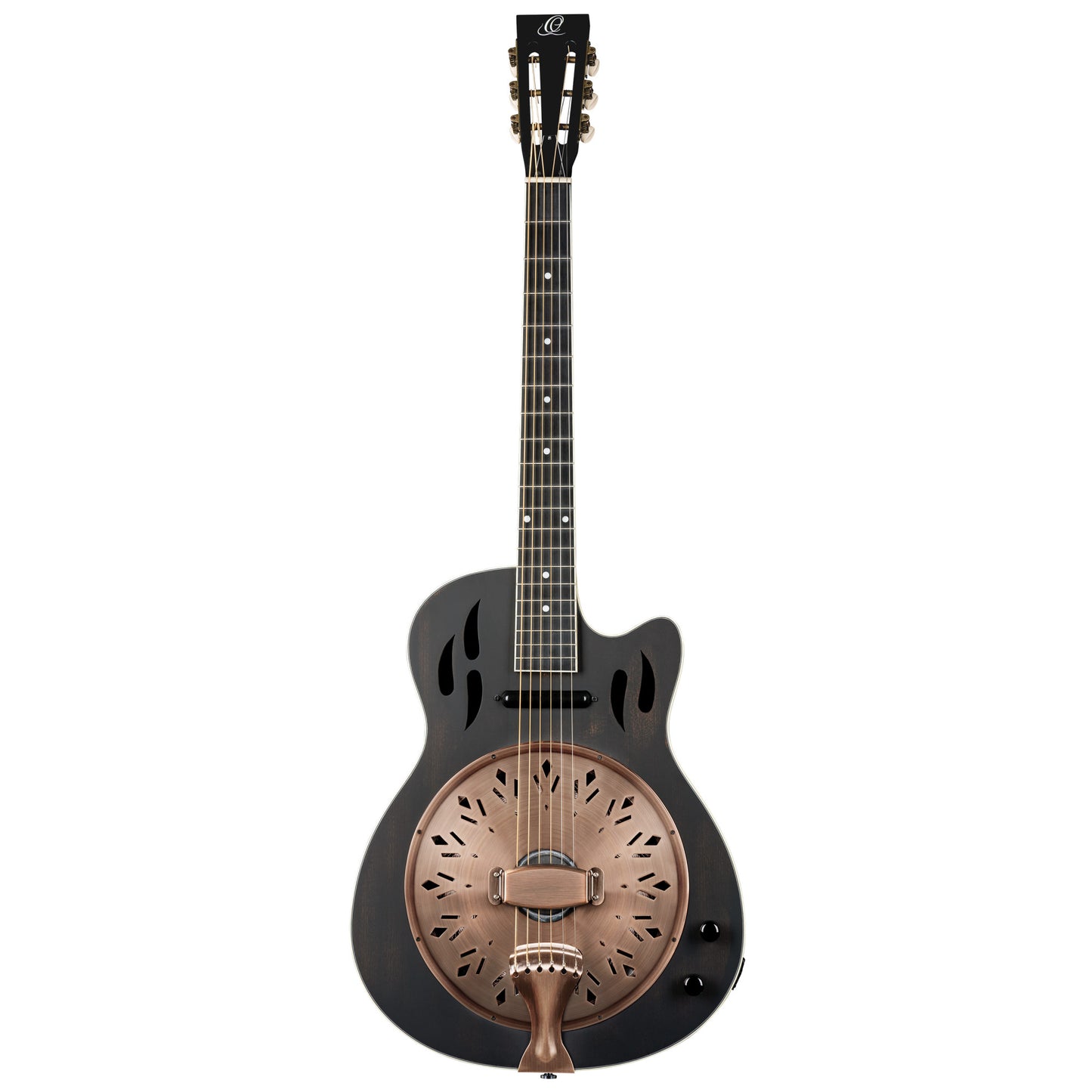 ORTEGA Americana Series Resonatorgitarre  6 String - Distressed Black / Antique Brass HW